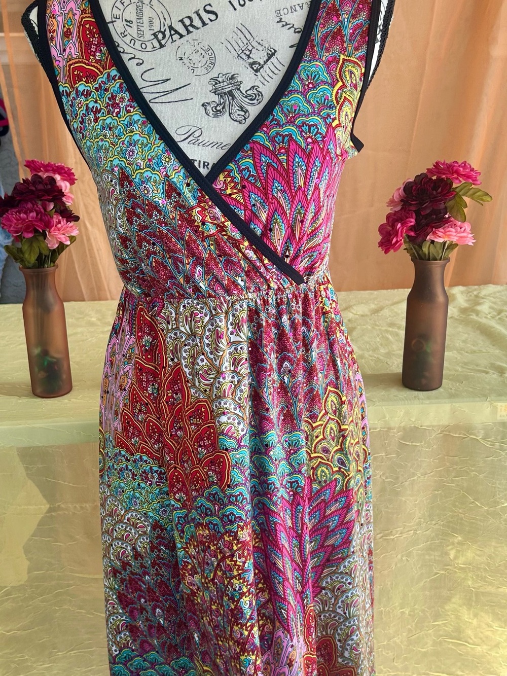 Artsy Sleeveless Paisley Wrap Maxi Dress in Pink & Teal